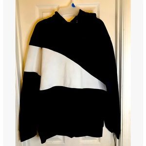 Mens Pullover Hoodie Hooded Sweatshirt Long Sleeve Shirt Tops Black & white XXL